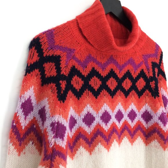NWOT AERIE Fair Isle Oversized Turtleneck Sweater - Picture 3 of 8